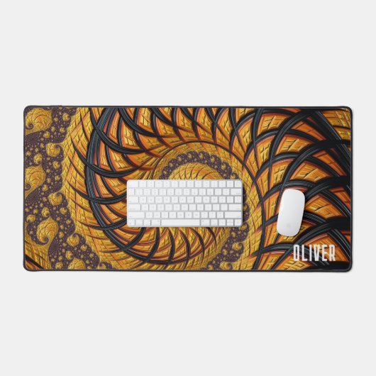 Gepersonaliseerde Abstracte zwart gouden spiraal f Bureaumat (Keyboard & Muis)