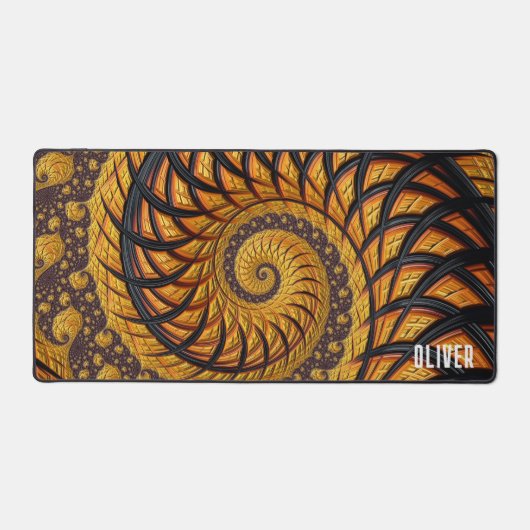 Gepersonaliseerde Abstracte zwart gouden spiraal f Bureaumat (Voorkant)