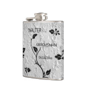 Gepersonaliseerde Abstracte zwart-witte bloemen Heupfles (Links)