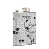 Gepersonaliseerde Abstracte zwart-witte bloemen Heupfles (Rechts)