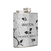 Gepersonaliseerde Abstracte zwart-witte bloemen Heupfles (Rechts)