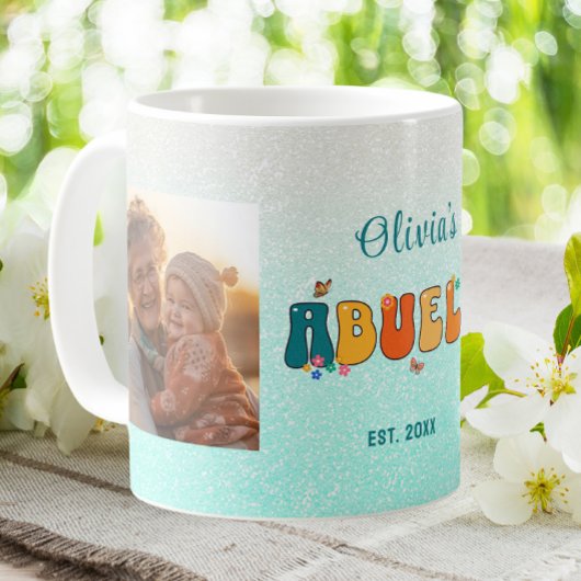 Gepersonaliseerde Abuela Photo Groovy Glitter Koffiemok