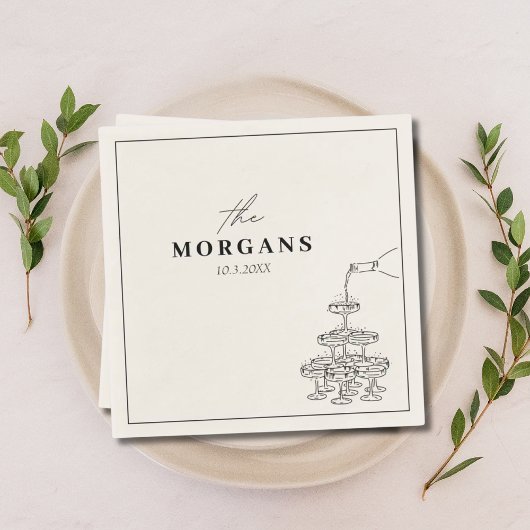 Gepersonaliseerde achternaam Champagne Sketch Napk Servet