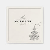 Gepersonaliseerde achternaam Champagne Sketch Napk Servet (Voorkant)