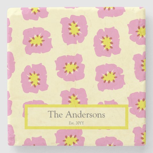 Gepersonaliseerde achternaam Est jaar huwelijksges Stenen Onderzetter (Voorkant)