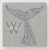 Gepersonaliseerde achternaam Nautical Whale Tail A Stenen Onderzetter (Voorkant)