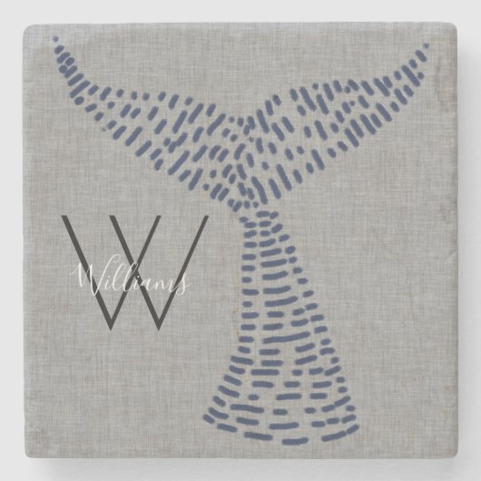 Gepersonaliseerde achternaam Nautical Whale Tail A Stenen Onderzetter (Voorkant)