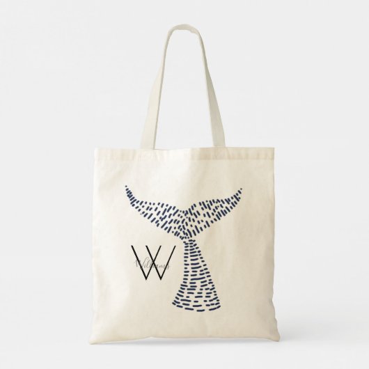 Gepersonaliseerde achternaam Nautical Whale Tail A Tote Bag (Achterkant)