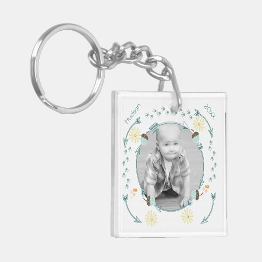 Gepersonaliseerde Acorn en Arrow Garland Foto Sleutelhanger (Voorkant Links)
