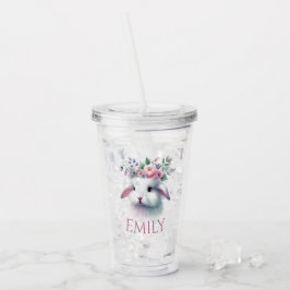 Gepersonaliseerde Acryl Tumbler – Roze Bloemen Bun Drinkbeker