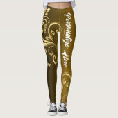 Gepersonaliseerde activewear |  gouden werveling leggings (Voorkant)