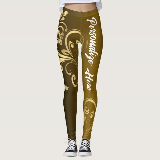 Gepersonaliseerde activewear | gouden werveling leggings (Voorkant)
