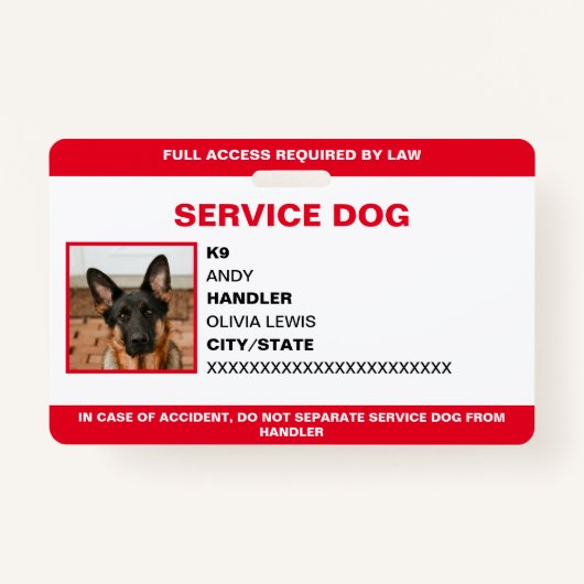 Gepersonaliseerde Ada Kaart Service Dog Foto-ID Badge (Voorkant)