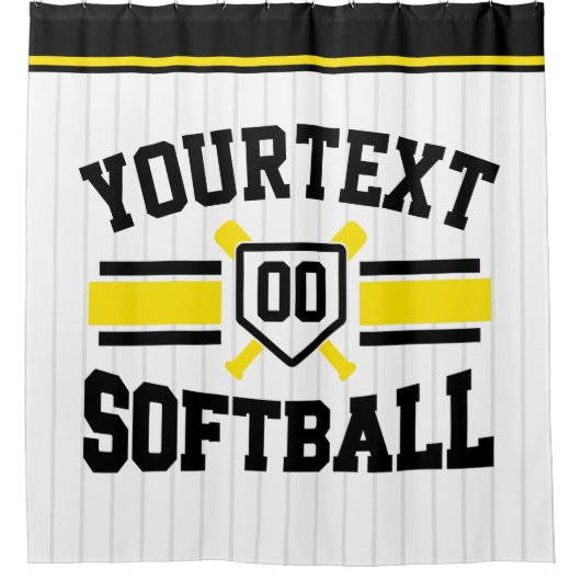 Gepersonaliseerde ADD NAAM Softball Speler Varsity Douchegordijn (Voorkant)