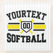 Gepersonaliseerde ADD NAAM Softball Speler Varsity Glazen Onderzetter (Voorkant)