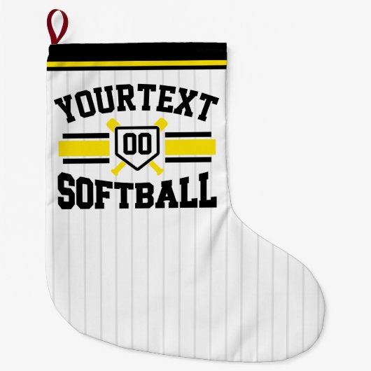 Gepersonaliseerde ADD NAAM Softball Speler Varsity Grote Kerstsok (Voorkant)