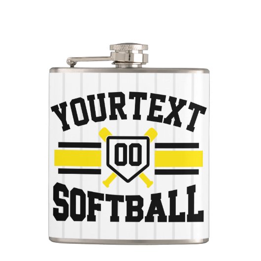 Gepersonaliseerde ADD NAAM Softball Speler Varsity Heupfles (Voorkant)