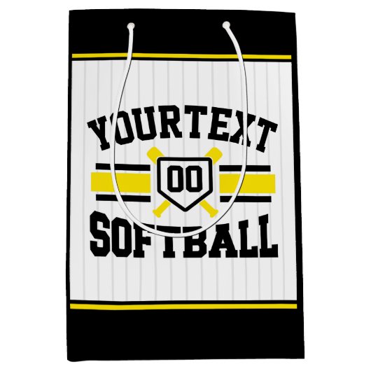Gepersonaliseerde ADD NAAM Softball Speler Varsity Medium Cadeauzakje (Voorkant)
