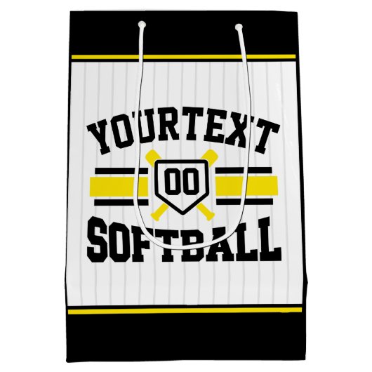 Gepersonaliseerde ADD NAAM Softball Speler Varsity Medium Cadeauzakje (Achterkant)