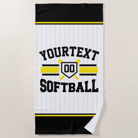 Gepersonaliseerde ADD NAAM Softball Speler Varsity Strandlaken (Voorkant)