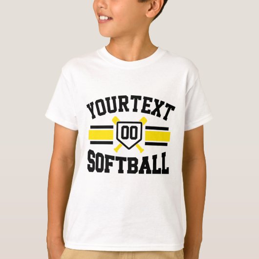 Gepersonaliseerde ADD NAAM Softball Speler Varsity T-shirt (Voorkant)