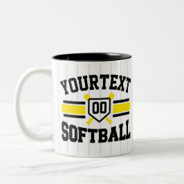 Gepersonaliseerde ADD NAAM Softball Speler Varsity Tweekleurige Koffiemok