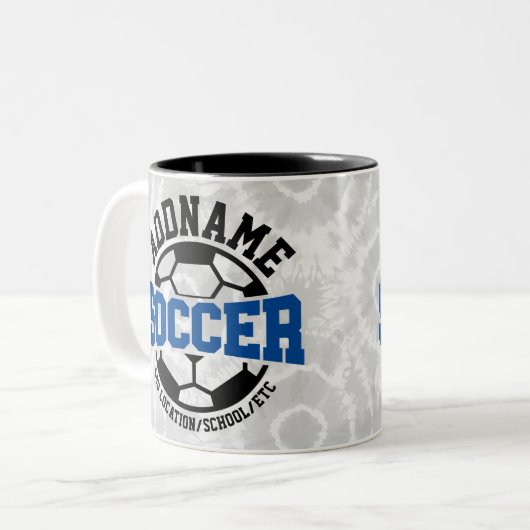 Gepersonaliseerde ADD NAAM Voetbalspeler Team Stro Tweekleurige Koffiemok (Voorkant links)