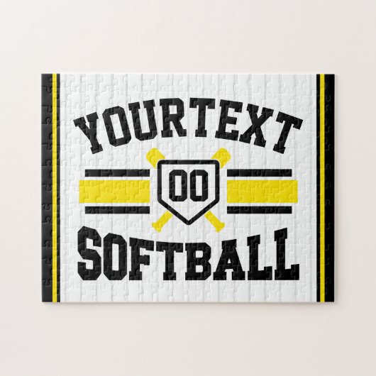 Gepersonaliseerde ADD NAME Softbalspeler Varsity T Legpuzzel (Horizontaal)