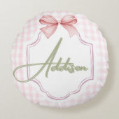 Gepersonaliseerde Addison Baby Girl Nursery Bow &  Rond Kussen (Voorkant)