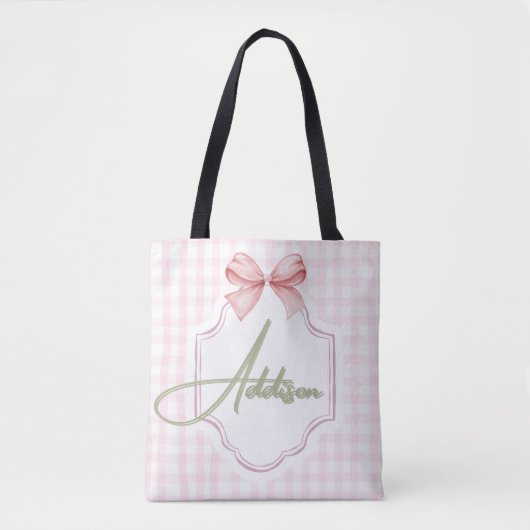 Gepersonaliseerde Addison Baby Girl Nursery Bow &  Tote Bag (Voorkant)