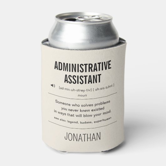 Gepersonaliseerde administratieve assistent grappi blikjeskoeler (Blikje Voorkant)