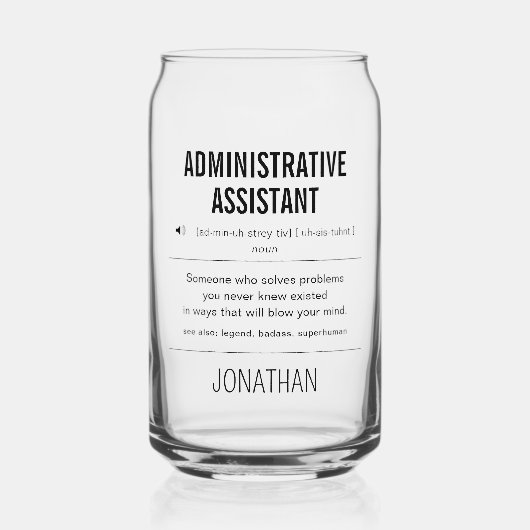 Gepersonaliseerde administratieve assistent grappi blikvorm glas (Voorkant)