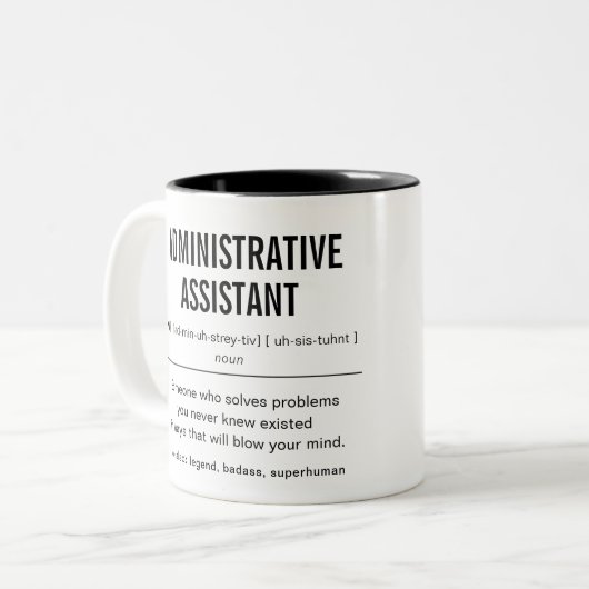 Gepersonaliseerde administratieve assistent grappi tweekleurige koffiemok (Voorkant links)