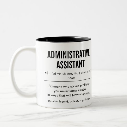 Gepersonaliseerde administratieve assistent grappi tweekleurige koffiemok (Links)
