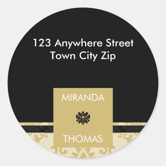 GEPERSONALISEERDE ADRESLABEL:: damask kleuren 3B Ronde Sticker (Voorkant)