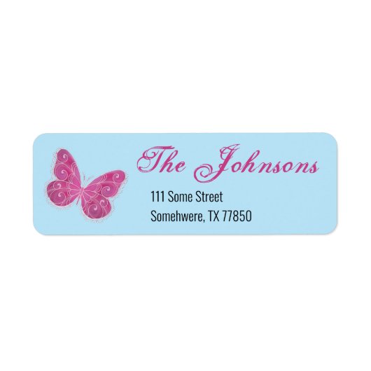 Gepersonaliseerde adreslabels met roze vlinder etiket (Voorkant)