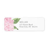 Gepersonaliseerde adresstickers met roze hortensia etiket (Voorkant)