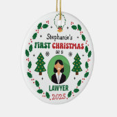 Gepersonaliseerde advocaat Eerste Kerstboom Ronde Keramisch Ornament (Rechts)