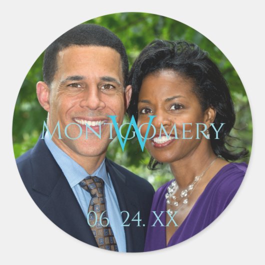 Gepersonaliseerde Afbeelding Turquoise ronde Stick Ronde Sticker (Voorkant)