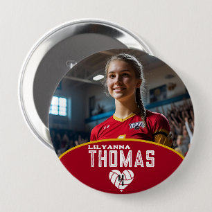 Gepersonaliseerde Afbeelding Volleybal Speler Naam Ronde Button 4,0 Cm