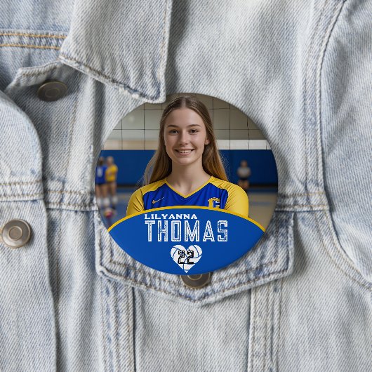 Gepersonaliseerde Afbeelding Volleybal Speler Naam Ronde Button 4,0 Cm (In situ)