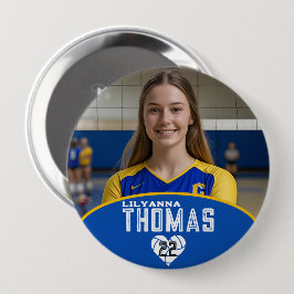Gepersonaliseerde Afbeelding Volleybal Speler Naam Ronde Button 4,0 Cm