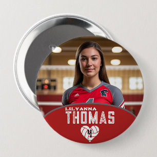 Gepersonaliseerde Afbeelding Volleybal Speler Naam Ronde Button 4,0 Cm