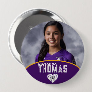 Gepersonaliseerde Afbeelding Volleybal Speler Naam Ronde Button 4,0 Cm