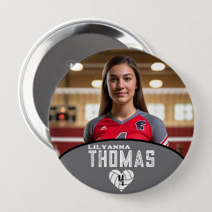 Gepersonaliseerde Afbeelding Volleybal Speler Naam Ronde Button 4,0 Cm