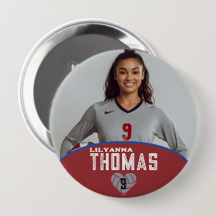 Gepersonaliseerde Afbeelding Volleybal Speler Naam Ronde Button 4,0 Cm