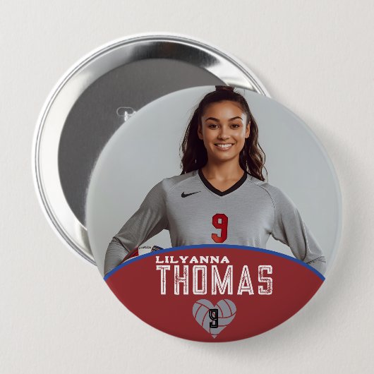 Gepersonaliseerde Afbeelding Volleybal Speler Naam Ronde Button 4,0 Cm (Voorkant /achterkant)