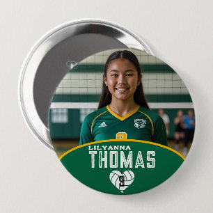 Gepersonaliseerde Afbeelding Volleybal Speler Naam Ronde Button 4,0 Cm