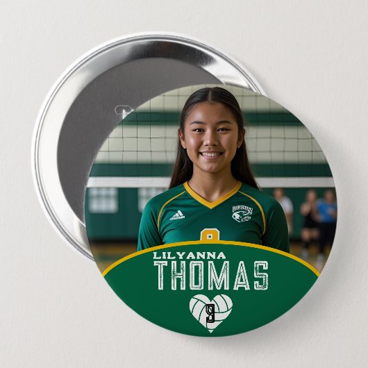Gepersonaliseerde Afbeelding Volleybal Speler Naam Ronde Button 4,0 Cm (Voorkant /achterkant)
