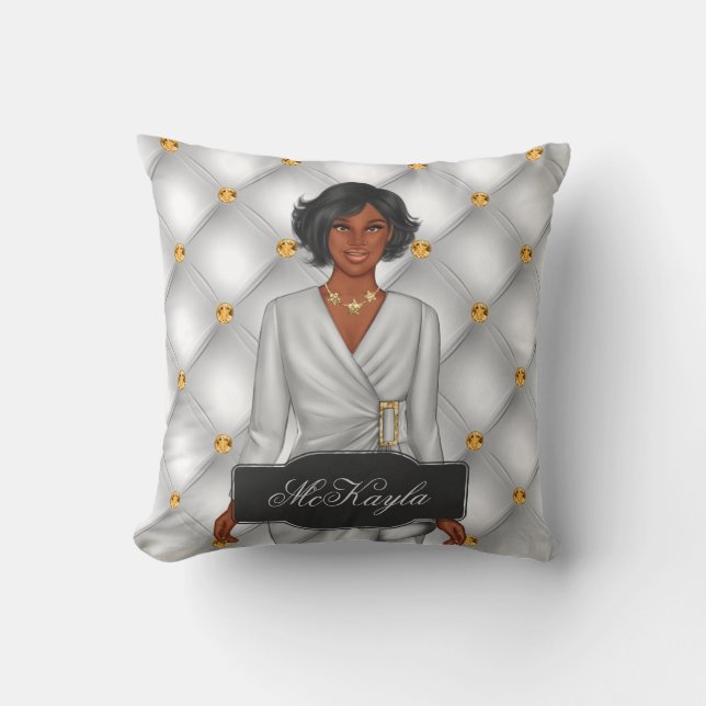 Gepersonaliseerde Afrikaans-Amerikaanse Mode-vrouw Kussen (Voorkant)